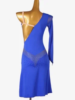 Costume De Danse Latine Bleu Une Épaule Nu Manche Longue Robe Fendue Lycra Spandex Pour Femme Noire Costume De Danse Latine Sexy