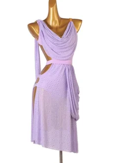 Costume de danse latine costume lavande robe de polyester femme ouverte épaule sexy strass costume de danseur latin danseur