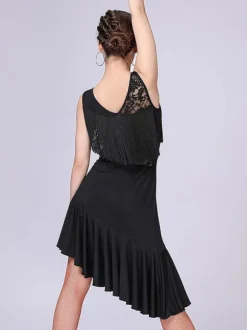 Costume de Danse Latine Femmes A Court Glands Ruffles Robe de Danse Déguisements Halloween