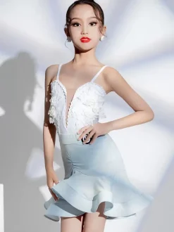 Costume de danse latine jupe supérieure en Polyester pour fille blanche Costume de danse latine