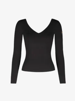 Costume de danse latine noir femme volants dos nu élégant haut en polyester Costume de danse