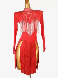 Costume de danse latine noir femme fendu devant paillettes Lycra Spandex robe Costume de danse