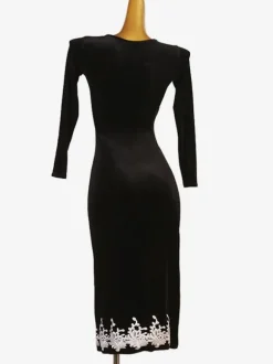 Costume De Danse Latine Noir Femmes Robe Fendue Manches Longues