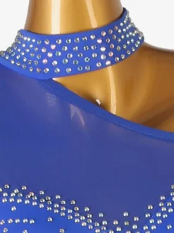 Costume De Danse Latine Robe Lycra Spandex Bleu Royal Femme Dos Nu Élégant Costume De Danse Strass