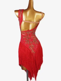 Costume de danse latine Robe Lycra Spandex pour femme rouge Vêtements de danse de danseuse latine