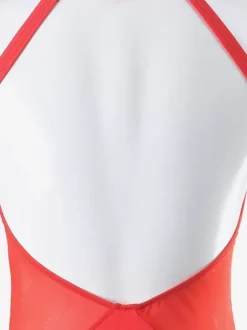 Costume de danse latine rouge pour femmes robe sexy en lycra et spandex à volants et dos nu