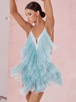Costume de danse latine vert avocat robe à franges pour femmes robe Sexy en Polyester vêtements de danse