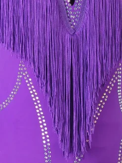 Costume De Danse Latine Violet à Bretelle Robe Fendue Lycra Spandex Pour Femme Noire Costume De Danse Latine Sexy