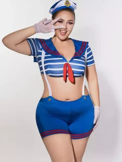 Costume de marin sexy grande taille pour femme short et haut pour soirée rave tenue d'Halloween