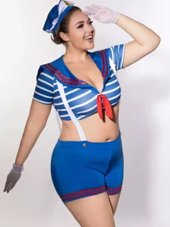 Costume de marin sexy grande taille pour femme short et haut pour soirée rave tenue d'Halloween