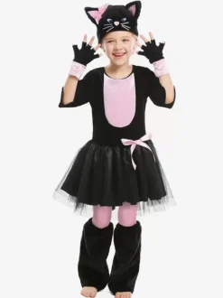 Costume De Rôle D'animal Halloween Cosplay Déguisement Chat Noir Rose N艙ud