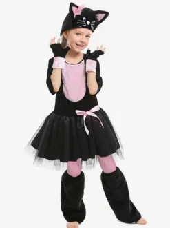 Costume De Rôle D'animal Halloween Cosplay Déguisement Chat Noir Rose N艙ud