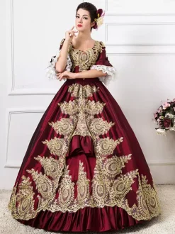 Costume de robe Tudor rétro victorien bordeaux rococo rouge robe de bal costumes Bourgogne