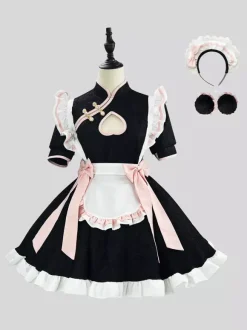 Costume de serveuse Lolita Cosplay robe cheongsam style chinois tenue de serveuse pour fête d'Halloween jeu de rôle