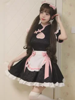 Costume de serveuse Lolita Cosplay robe cheongsam style chinois tenue de serveuse pour fête d'Halloween jeu de rôle