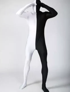 Costume de Zentai Noir Bicolore En Lycra Spandex Déguisements Halloween