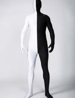 Costume de Zentai Noir Bicolore En Lycra Spandex Déguisements Halloween