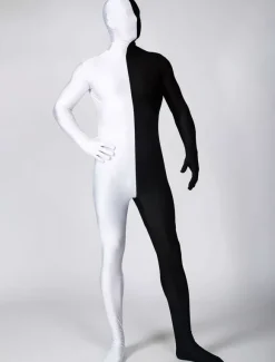 Costume de Zentai Noir Bicolore En Lycra Spandex Déguisements Halloween