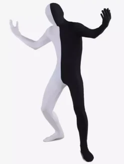 Costume de Zentai Noir Bicolore En Lycra Spandex Déguisements Halloween