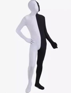 Costume de Zentai Noir Bicolore En Lycra Spandex Déguisements Halloween