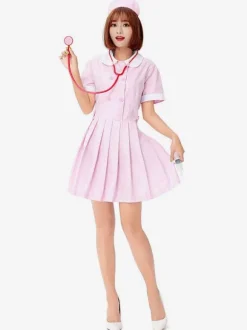 Costume infirmière rose d'Halloween pour adulte Ensemble de costumes de vacances
