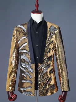 Costume à paillettes bicolore tenue de spectacle sur scène Costumes rétro à manches longues