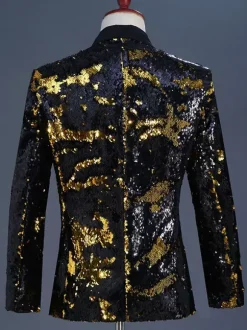 Costume à paillettes bicolore tenue de spectacle sur scène Costumes rétro à manches longues