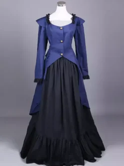 Costume rétro bleu pour femme ensemble jupe et haut en polyester à volants robe de soirée rétro