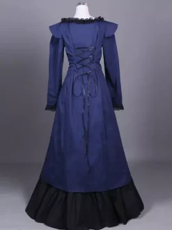 Costume rétro bleu pour femme ensemble jupe et haut en polyester à volants robe de soirée rétro
