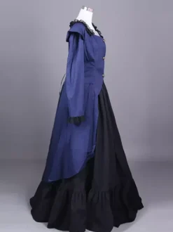 Costume rétro bleu pour femme ensemble jupe et haut en polyester à volants robe de soirée rétro