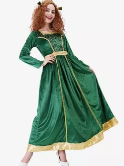 Costume rétro de princesse adulte vert en velours du XVIIIe siècle