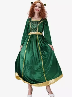 Costume rétro de princesse adulte vert en velours du XVIIIe siècle