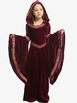 Costumes Bordeaux Vampire Velours Enfant Cosplay Vêtement Déguisement Carnaval