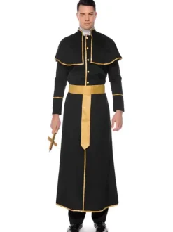 Costumes d'Déguisements Halloween Prêtre Noir Vêtements Pour Hommes Cape Cape Estampage à chaud Costumes