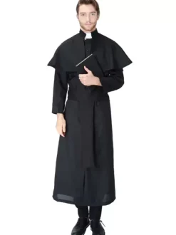 Costumes d'déguisements Halloween Ceinture noire en Polyester Déguisements Halloween Costume Prêtre Homme Ceinture