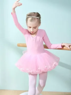 Costumes de danse de ballet Lavande danseuse pour enfants découpée à volants oeuvre plissée en mélange de coton robe tunique vêtements de danse costume de danse