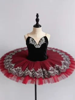 Costumes de danse de Ballet rouge robe de ballerine à volants en dentelle et Polyester pour adultes et enfants vêtements de danse