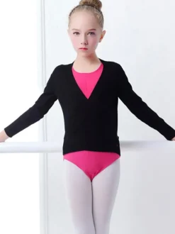 Costumes de danse de ballet rose danseuse enfants plissé à lacets en mélange de coton plissé haut vêtements de danse fille