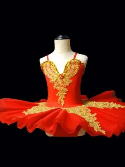 Costumes de danse de Ballet fille enfant ballerine strass dentelle Polyester ensemble