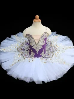 Costumes de danse de ballet bleu femme enfant ballerine volants dentelle robe en polyester vêtements de danse