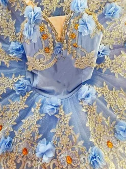Costumes de danse de ballet bleu femme enfant ballerine volants dentelle robe en polyester vêtements de danse