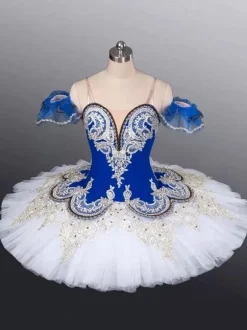 Costumes de danse de ballet bleu femme enfant ballerine volants dentelle robe en polyester vêtements de danse