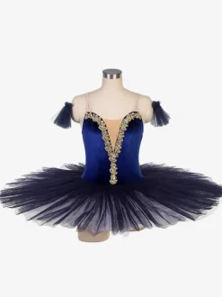 Costumes de danse de Ballet bleu profond fille adulte robe de ballerine à volants en dentelle