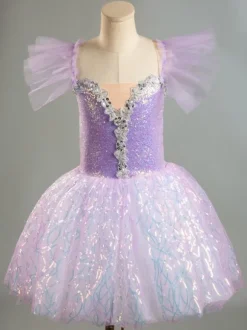 Costumes de danse de Ballet lavande pour femmes et enfants robe de ballerine à volants en dentelle et Polyester vêtements de danse