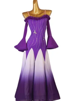 Costumes de danse de salon violet femmes Sexy polyester strass robe danseuse robe de danse