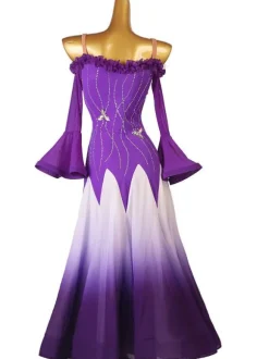 Costumes de danse de salon violet femmes Sexy polyester strass robe danseuse robe de danse