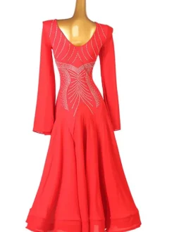 Costumes de danse de salon Robe de danse sexy en polyester avec strass pour femmes rouges