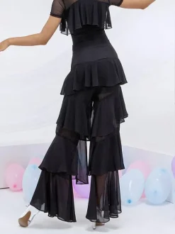 Costumes de danse de salon Bas en polyester noir Pantalon évasé Robe de danse