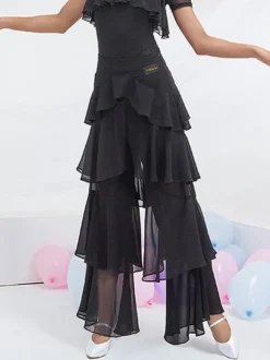 Costumes de danse de salon Bas en polyester noir Pantalon évasé Robe de danse