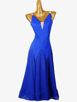 Costumes de danse de salon bleu Royal pour femmes robe Sexy en Lycra et Spandex col en v dos nu robe de danse